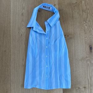 Rebel Flow Halter Top Stripes Open Back Size S Blue White
